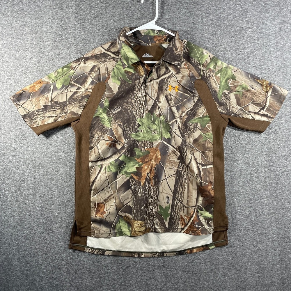 Under Armour Polo Shirt Mens Medium Camo Realtree Hunting Performance Golf